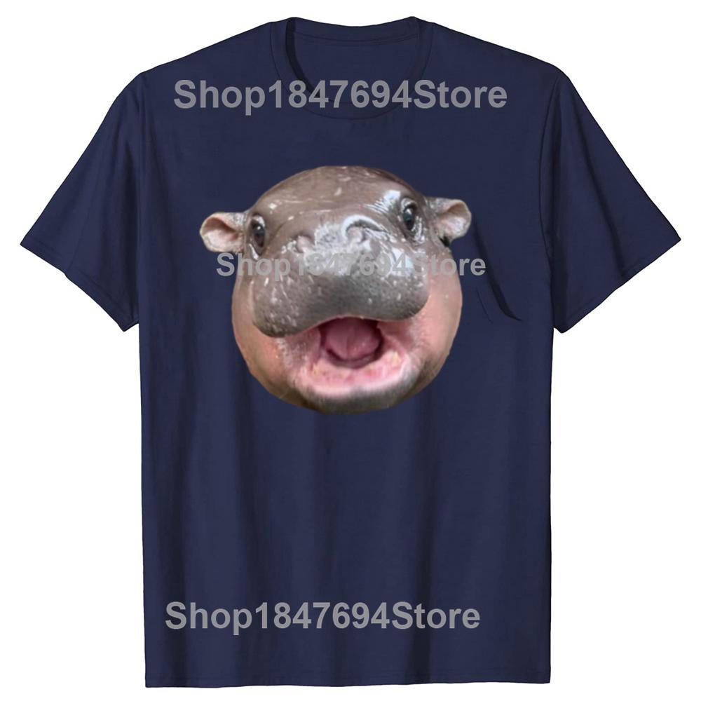 Funny Moo Deng Bouncy Pig The Cute Baby Hippo Face Cotton T-shirts Men Fashion Casual Tshirt Loose Oversized Streetwear T Shirt