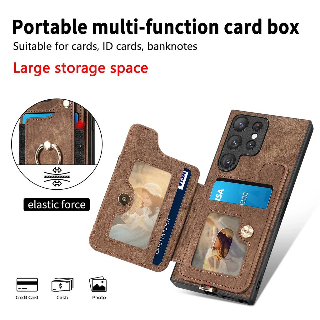 Ring Holder Phone Case for Samsung Galaxy S23 S21 FE S25 S24 S22 Ultra Plus A16 A06 A36 A15 A54 A53 A34  Wallet Card Slot Cover