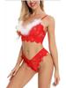 Festive Red Lace Lingerie with White Fur Trim - Camisole One-Piece