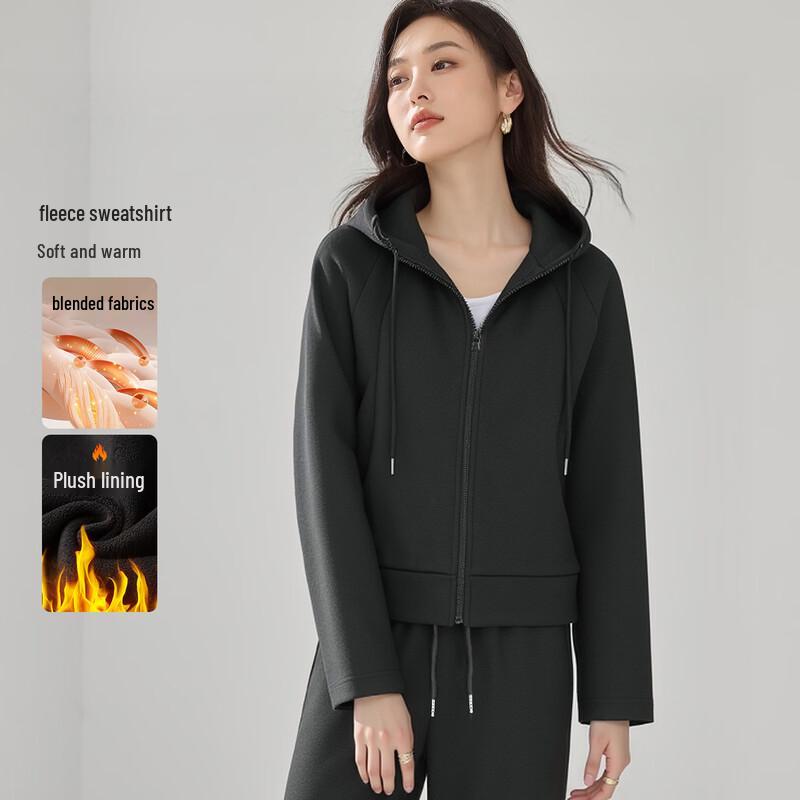 

Women s Solid Color Fleece-Lined Hooded Sweatshirt Jacket L