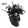 Durable Plastic Skull Spooky Figurine, Black Red Rose Creepy Eyeballs Skeleton Halloween Ornament Table Centerpiece for Tabletop, Desk, Mantel, Shelf,