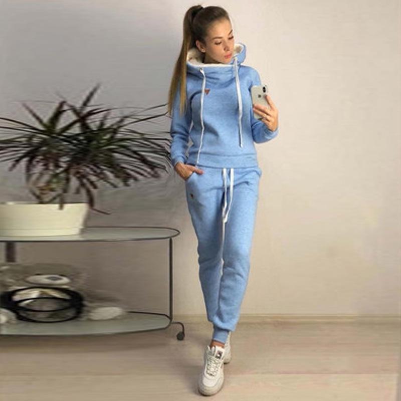 Women's Winter Fleece Fashion Casual Sports Hoodie Two-piece Set