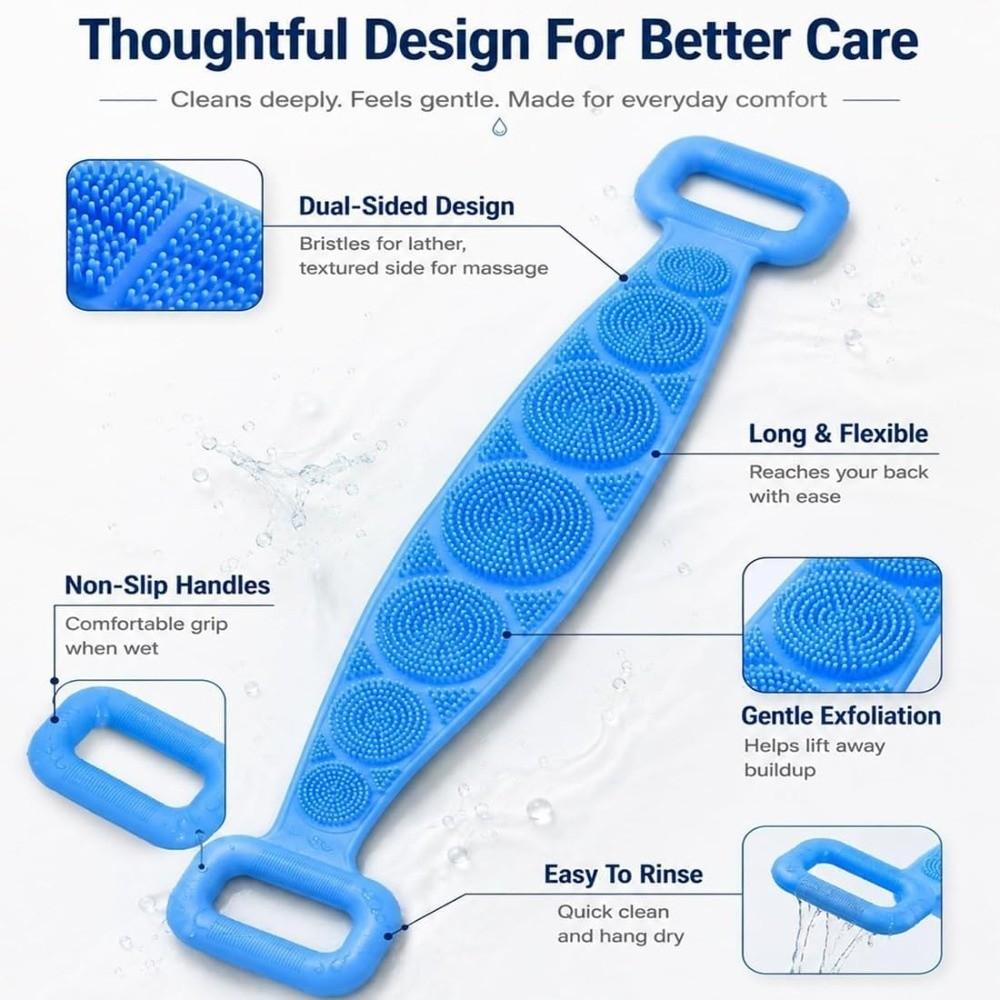 Double-Sided Silicone Body Scrubber Long Strip Exfoliating Bath Towel Shower Bathing