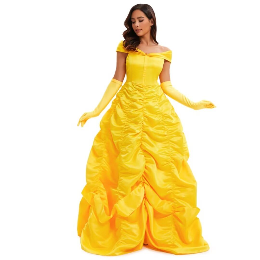 

Midoriya Beauty and the Beast Belle Cosplay Costume, Yellow Dress, Adult, Luxury Costume for Balls, Events, Halloween, School Festivals, and