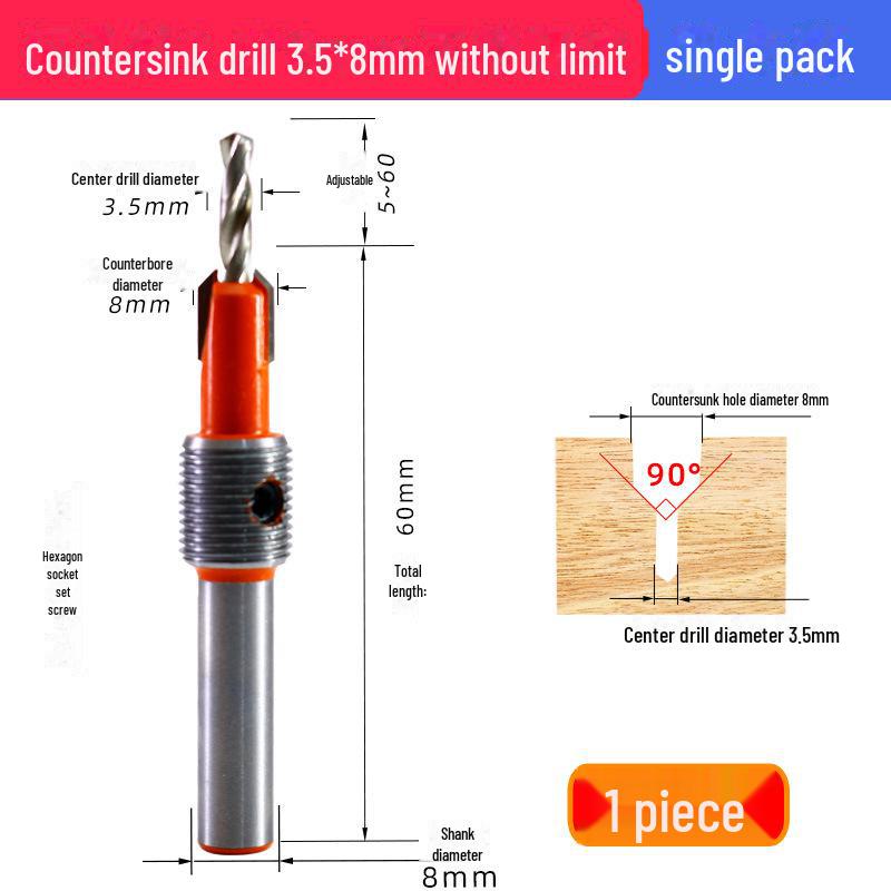Alloy Countersink Drill Head with Limiter for Woodworking and Screw Installation