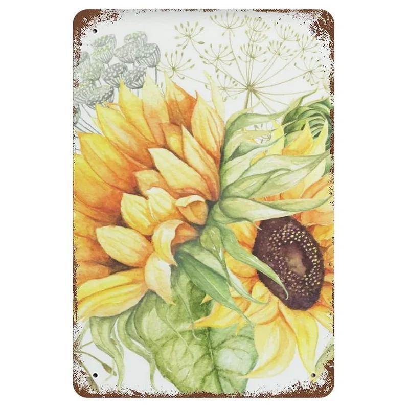 Sunflower Metal Tin Signs Retro Sunflower Vase Rustic Farmhouse Retro Tin Signs Wall Decor Man Cave Home Pub Metal Signs