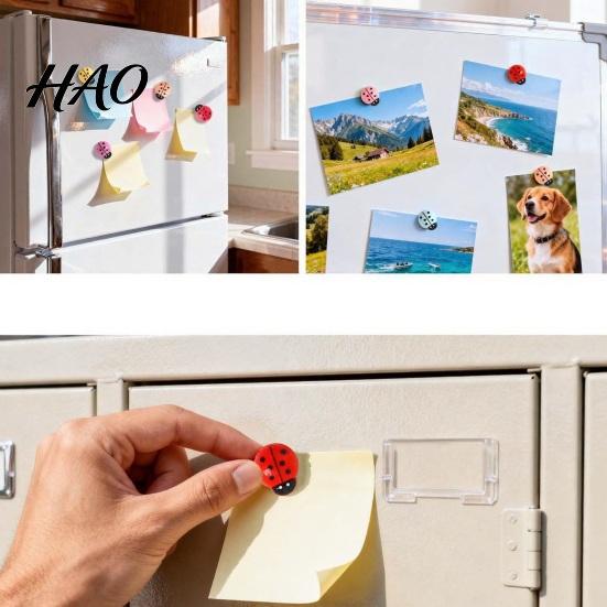 Office Cabinet Decor 4Pcs 3D Ladybug Refrigerator Magnet, Mini Ladybird Resin Fridge Magnets Decorative Memo Note Holder for Kitchen Whiteboard Kit