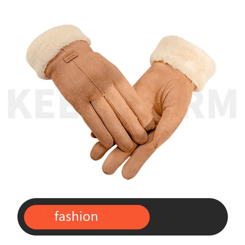 Deerskin Velvet Gloves Cotton Thickened Winter Plush Korean College Students Warm Girls Lovely Women Cold Proof In Autumn and Winter