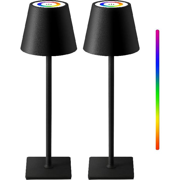 KDG 2 Pack Cordless Black Table Lamps, Rechargeable Portable LED Desk Lamps | 5000mAh Battery Operated 3 Color Stepless Dimming Up for Restaurant,