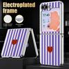 Stripe Heart Pattern Case For Samsung Galaxy Z Flip 8 7 6 5 Flip8 Flip7 Flip6 Hybrid 3in1 Leather Skin Plating Frame Hard Folding Phone Cover