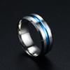 Punk 8mm Blue Groove Beveled Edge Stainless Steel Rings for Men Women Club Party Jewelry Gift