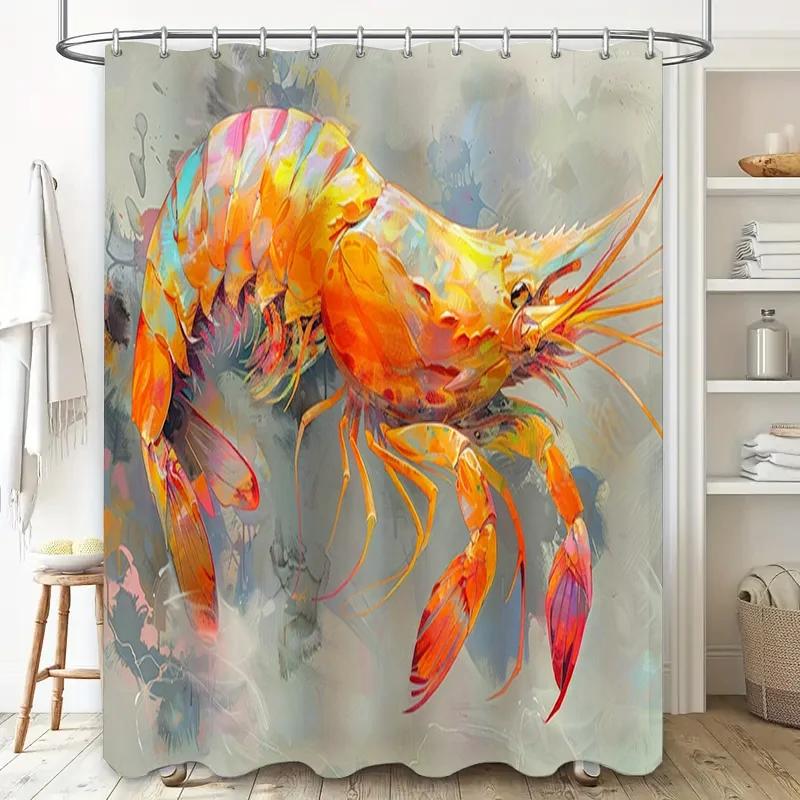 Artistic Shrimp Shower Curtain High-Quality Waterproof Printed Bathroom Decor Set for Home Decoration Multi-Colorful