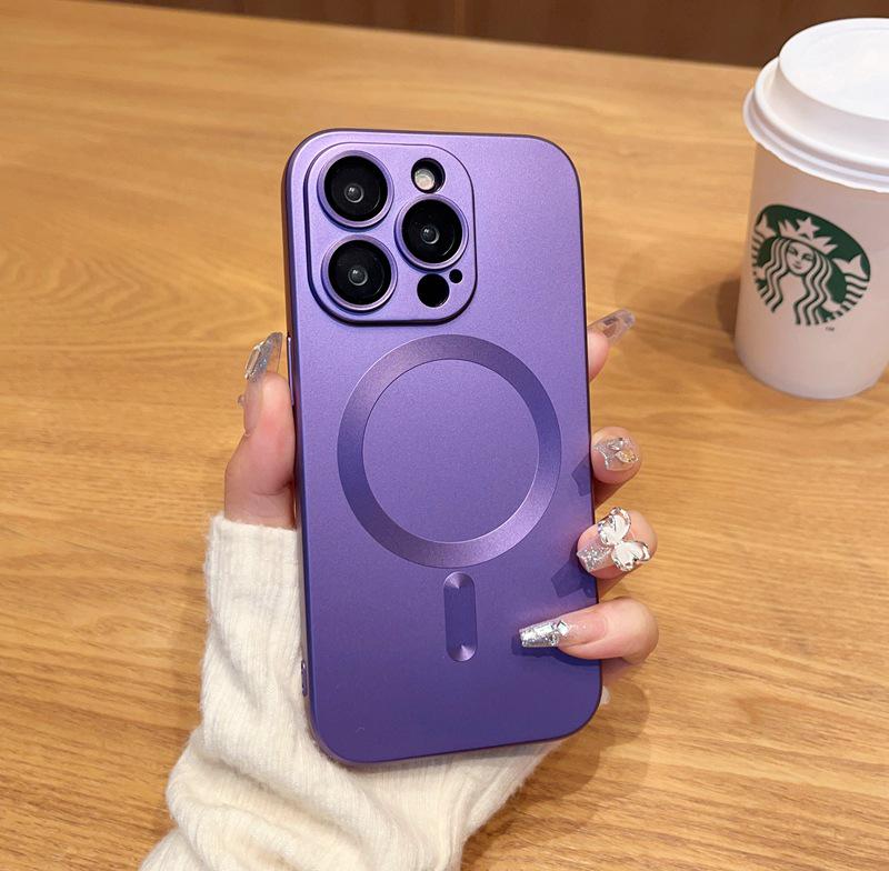 Magnetic Skin-Feel Frosted iPhone Case with Lens Film: Compatible with iPhone 12, 14, and 15 Pro Max.