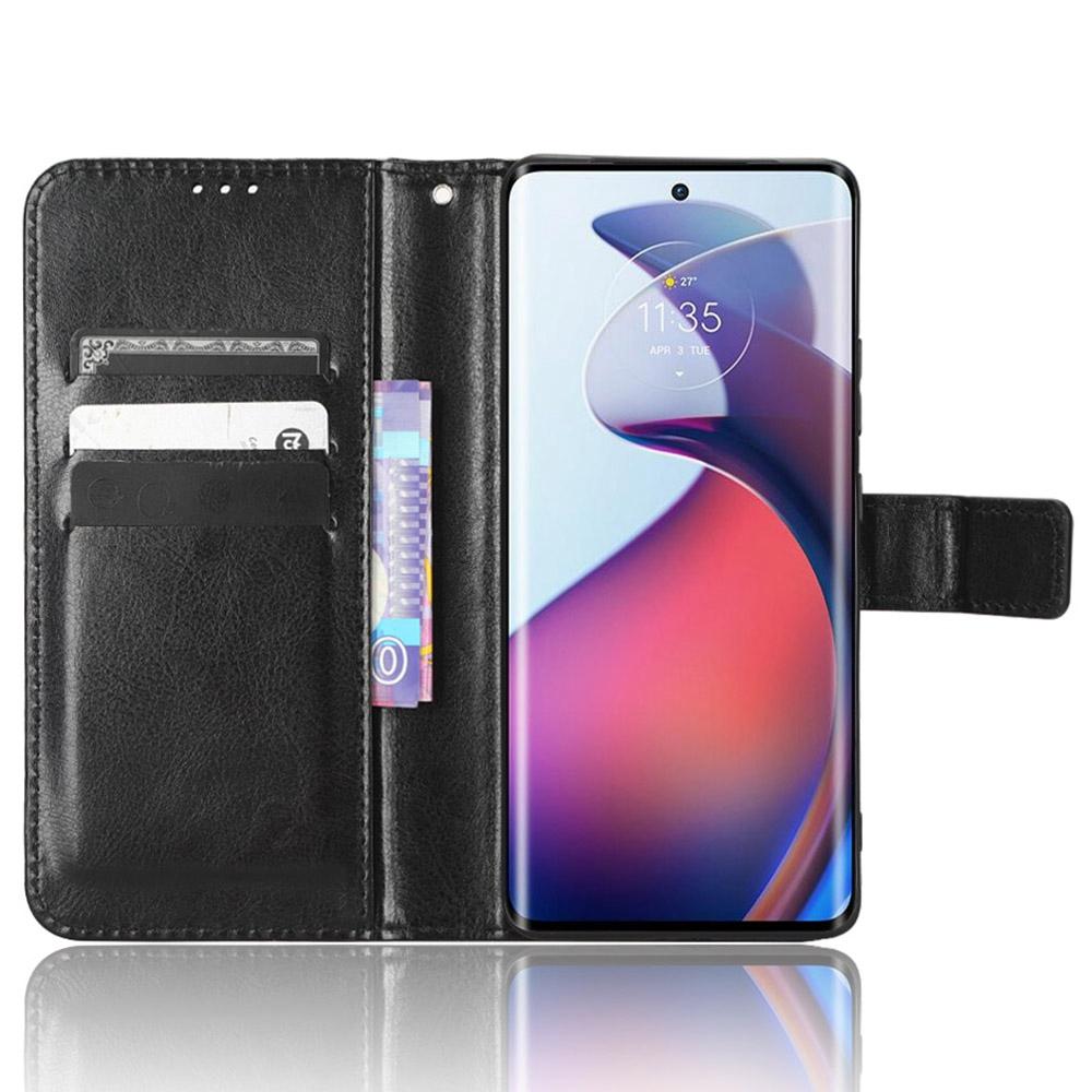

For Motorola Moto S30 Pro 5G/Edge 30 Fusion 5G Crazy Horse Texture Full Protection PU Leather Case Phone Stand Wallet Cover Black