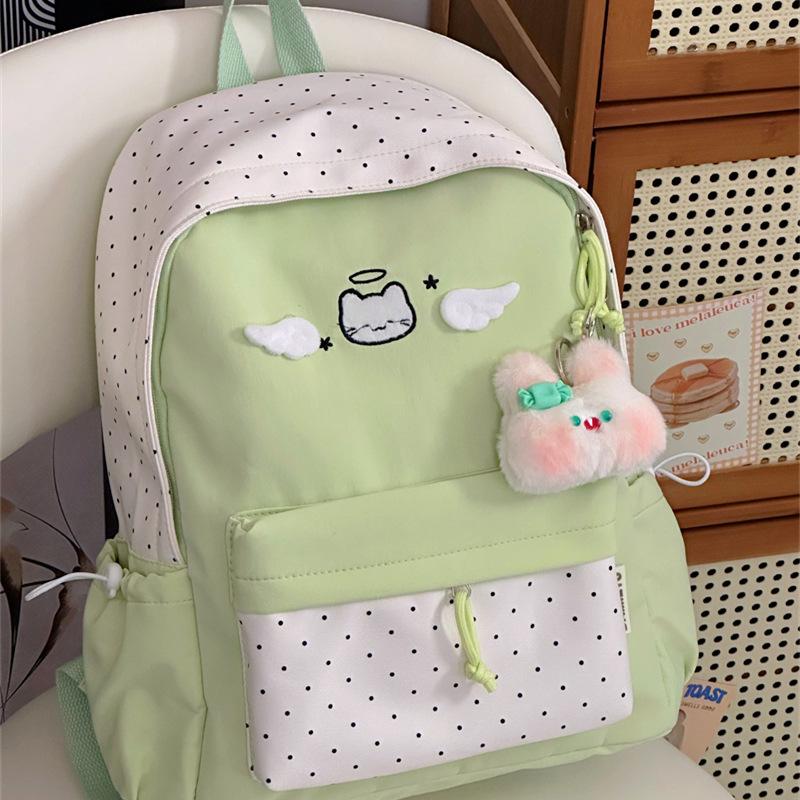 Schoolbag College Japanese Polka Dot Girl Cute Backpack School Bag Simple Student Junior High School Student Girls Lightweight Backpack Versatile