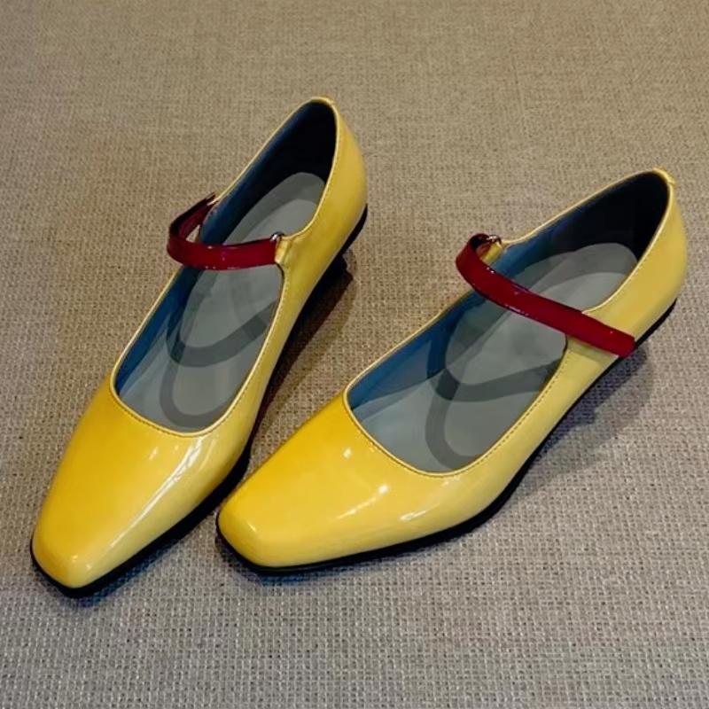 Patent Leather Mixed Color Mary Janes Women Sweet Square Toe Wedges Designer Shoes Simple Shallow Branded Mule Pumps Dress Shoes