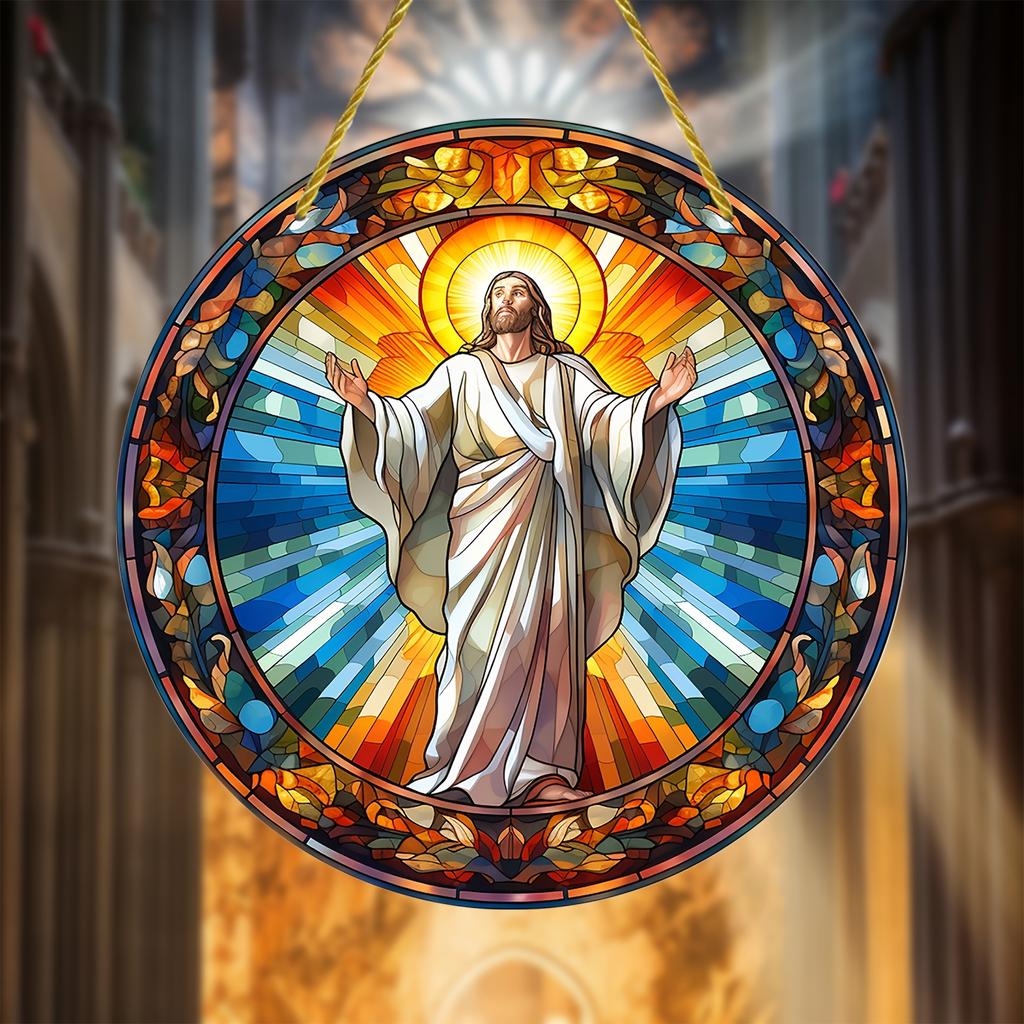 Jesus Comes Suncatcher Nativity Scene Acrylic Sun Catcher Wall Hanging Christmas Decorative Sign & Plaque Gift for Family Friend