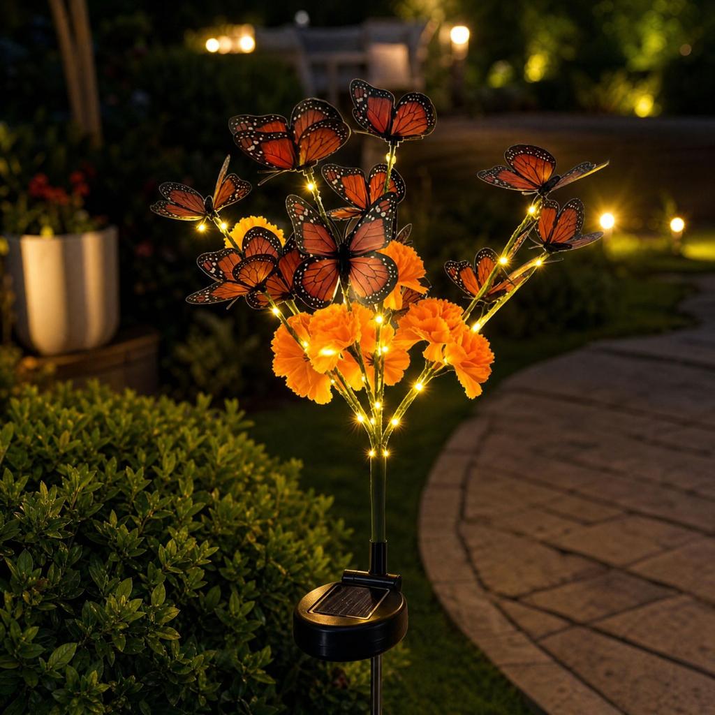 Garden Light Butterfly Tree with Artificial Flowers, Decorative Ground Stake for Outdoor Patio