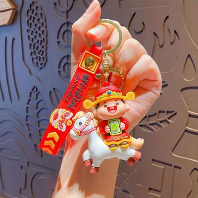 Cute Horse Year Keychain Chinese Style Traditional Cartoon Horse Bag Pendant Little God of Wealth New Year Gift New Year Keyring