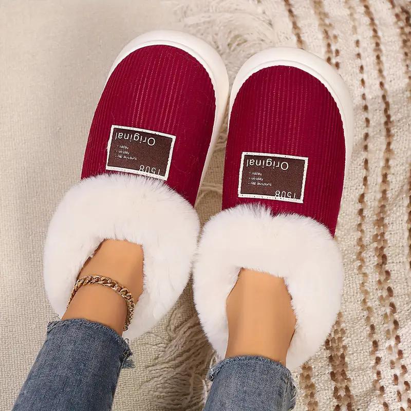 Women's Winter Street Platform Shoes Female Home Boots With Corduroy Cozy Plush-Lined Slippers Outdoor Warm Slip On Wool Sandals