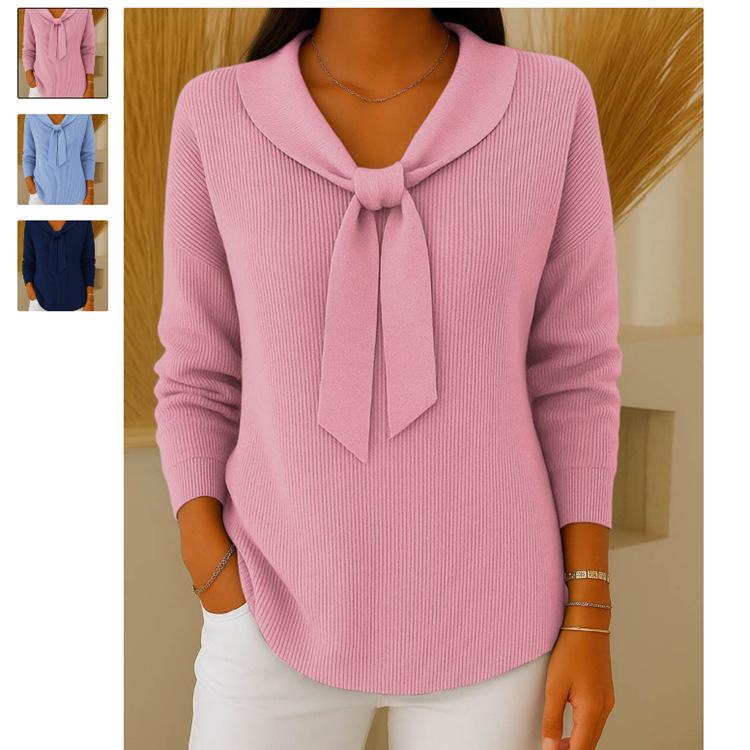 2025 European & American Knit Bow Sweater: New Solid Color Autumn/Winter Women's Style