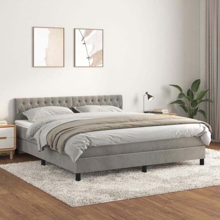 3141497 vidaXL Lit à sommier tapissier et matelas Gris clair 180x200cm Velours