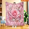 1pc 2D Flat Printing Spring & Summer New Arrival Pink Rose and Pearl Decoration Themed Digital Print Blanket, Suitable for All Seasons, Casual Throw B
