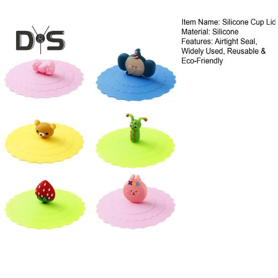 6Pcs Silicone Cup Lid Set Cute Animal Drink Covers Reusable Airtight Mug Cover for Hot/Cold Beverages Dustproof Leak-Proof Cup Sleeves