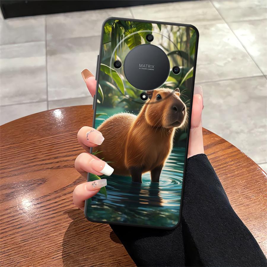 Süße Capybara Hülle für Honor X7 X6 8X X8 X5b Magic5Lite X9a 90 200 400 Lite 70 Schwarze Weiche Handyhülle