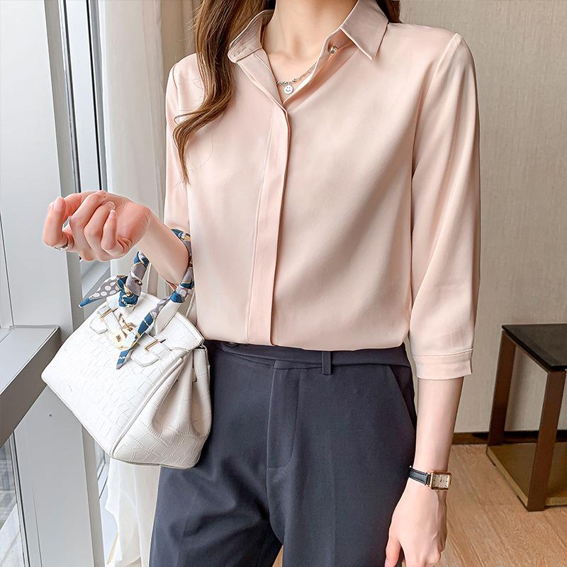 Damska biała satynowa koszula formalna z długim rękawem 2025: Odporna na zagniecenia, wysokiej klasy odzież profesjonalna na jesień/zimę do nauczania i na rozmowy kwalifikacyjne