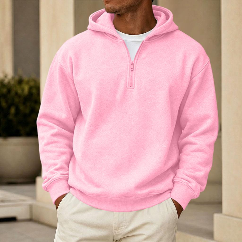 Men's Casual Hoodie Sweatshirt with Zip Collar, Multi-Pocket, Long Sleeve