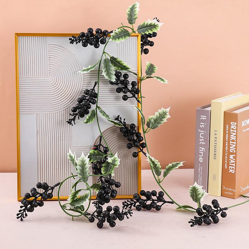 Christmas Garland Wall Hanging With Glittered Leaves And Berries For Holiday Home Decor