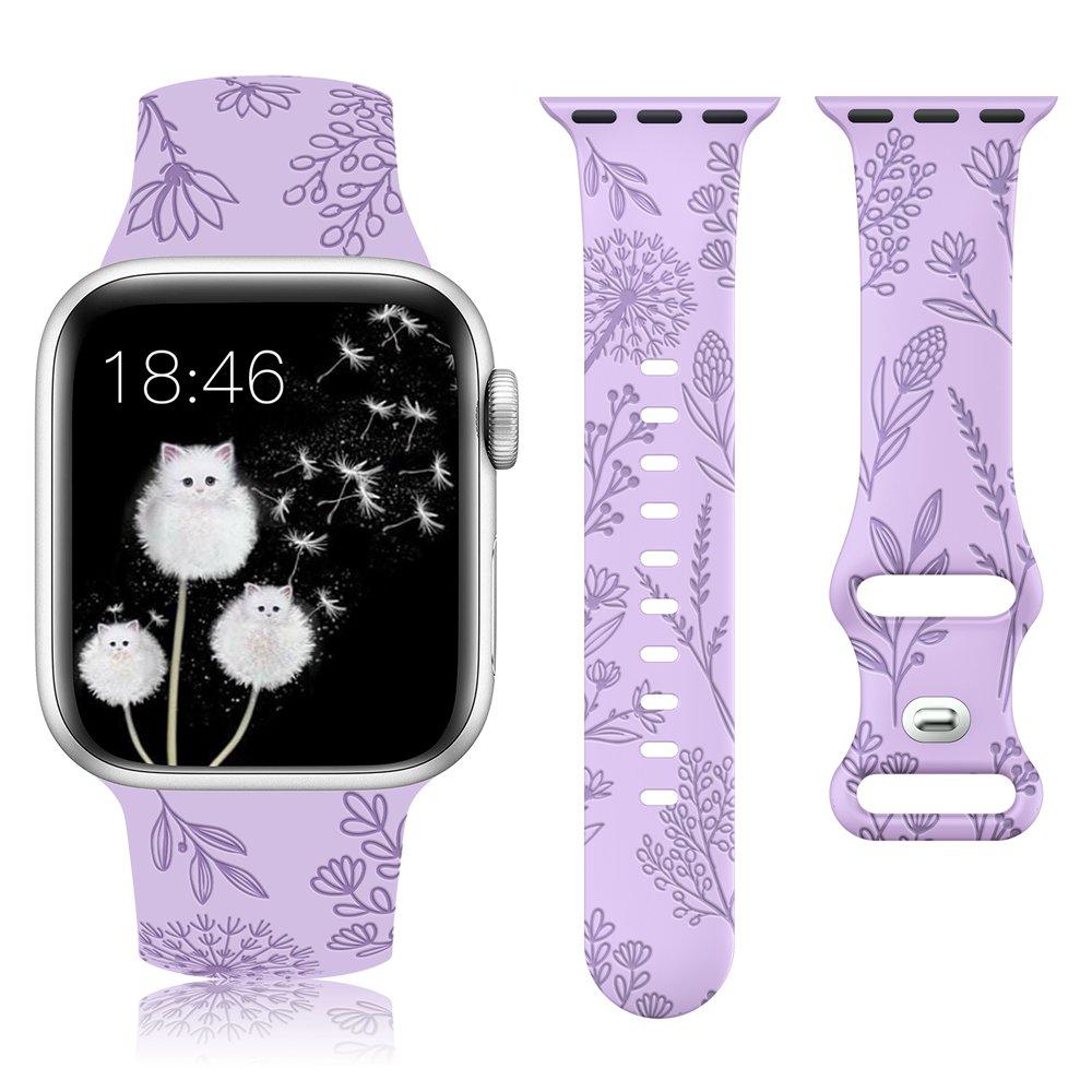 Löwenzahn-Blumenmuster-Band für Apple Watch 38 mm 40 mm 41 mm Blumengraviertes Silikonarmband für iWatch 9/8/7/6/5/4/3/SE