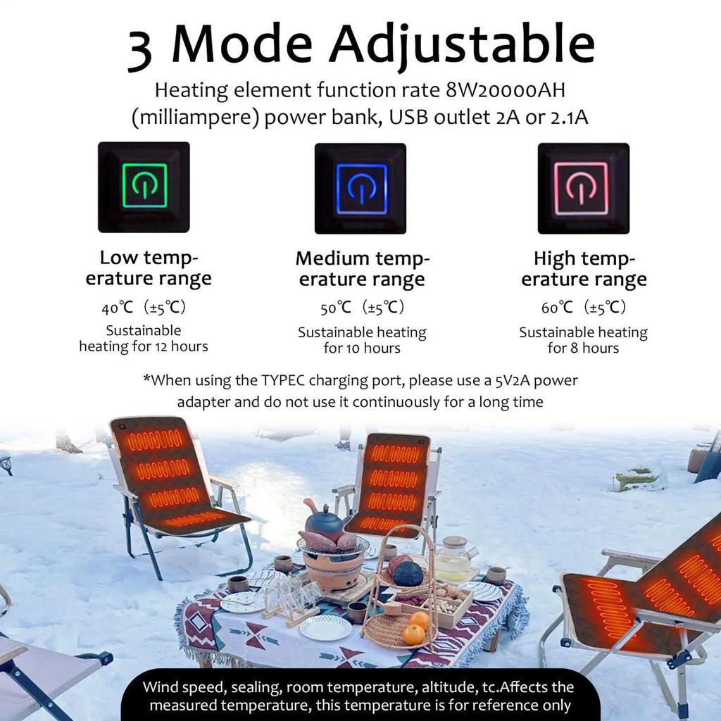 Heated Seat Cushion USB Heated Seat Mat With 3 Heating Levels Electric Warmer For Lumbar Back Thigh Hip Massage Fishing Picnic