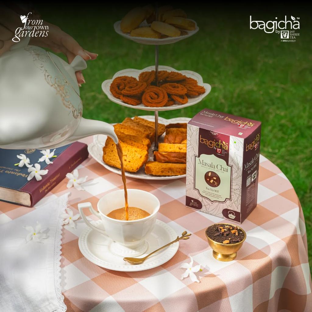 Bagicha von Jay Shree Tea Masala Chai - 500g | Authentischer Assam CTC Schwarztee mit ganzen Gewürzen | Angereichert mit Nelke, Kardamom, Zimt & Ingwer |