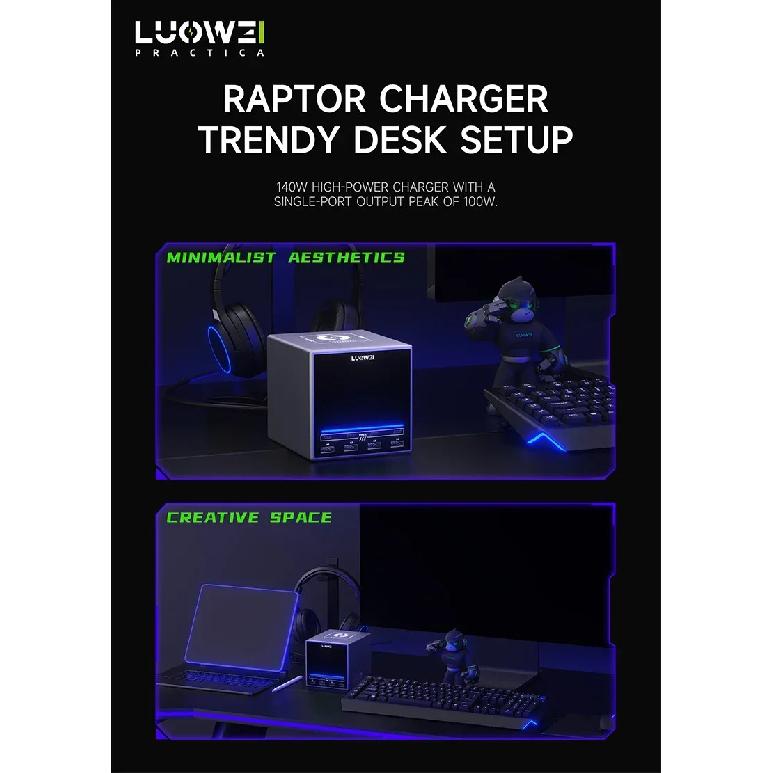 Luowei LW-U1 140W Raptor Desktop Charging Station 15W Wireless Fast Charging for Phone Watch PC Multi Port USB Charger