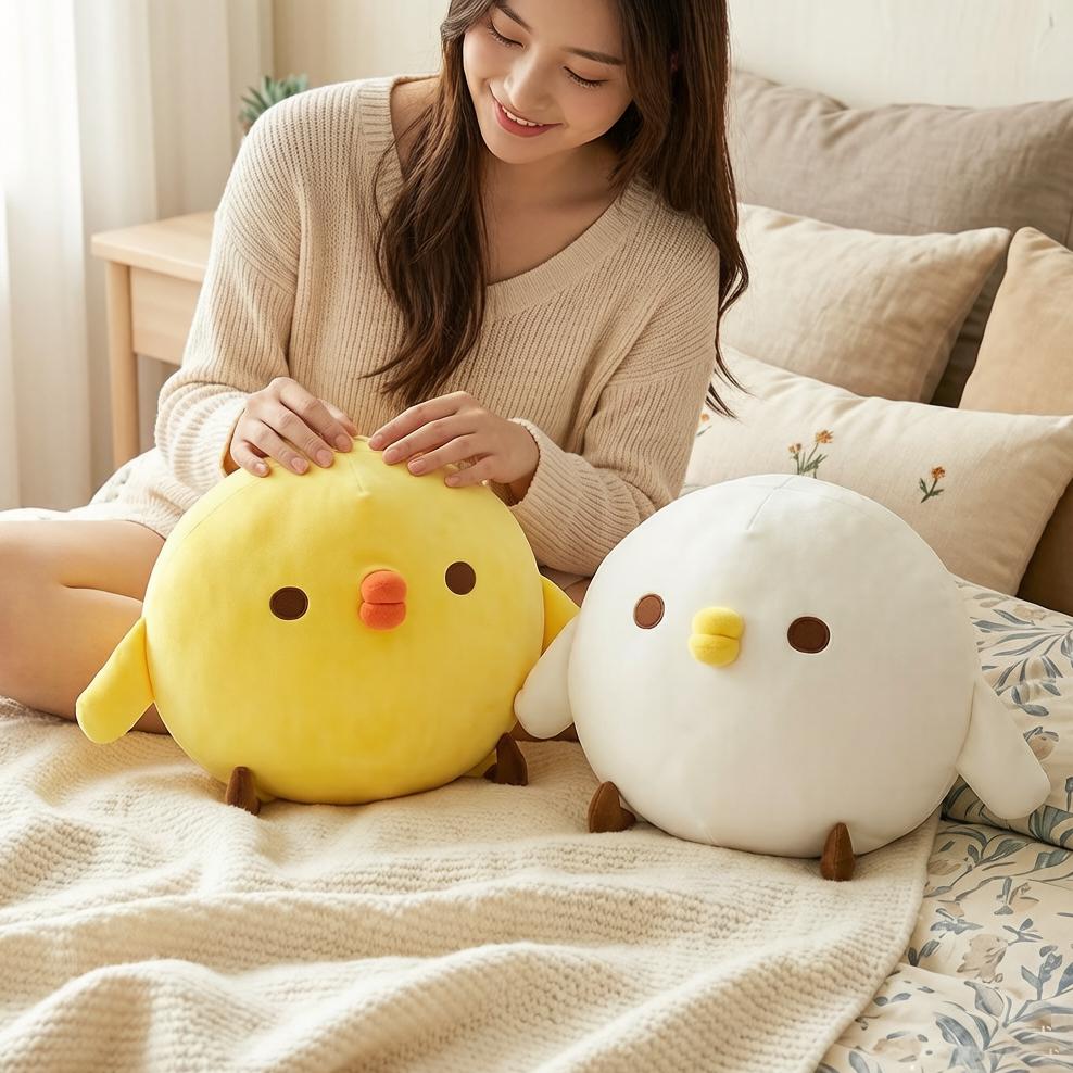 Household Items No.2 Unisex Yellow/White 20/30Cm Squishy Fatty Chick Plush Toy Down Cotton Stuffed Chicken Cartoon Animal Pillow Sleeping Overnight Gift