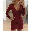 Fashion Clubwear Long Sleeve Sequin Mini Dress Ball Gown Party Evening Dresses Bodycon Party Dress
