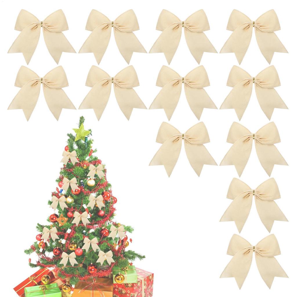 Christmas Ornament Large Velvet Bow Design 12PCS Festive Holiday Christmas Tree Window Hanging Decorating Accessory