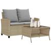2 Seater Garden Sofa with Cushions & Table Beige Poly Rattan