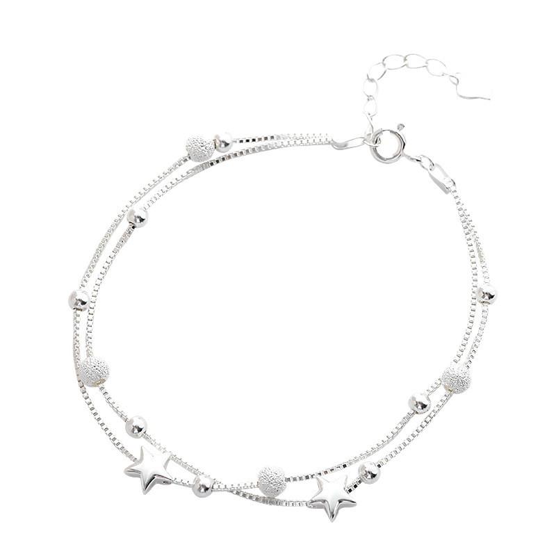 S925 Silver Double-Layer Star Frosted Bead Bracelet for Women - Simple Jewelry Gift for Christmas or Valentine's Day