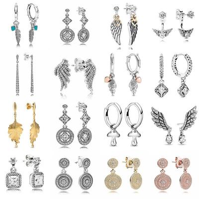 Authentic 925 Sterling Silver Spiritual Feathers Hanging Earrings For Women Wedding Gift Fashion Jewelry