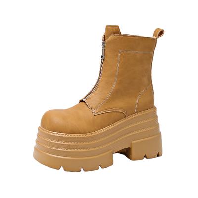 Modne 10CM Nowe 2024 Damskie Botki Jesień Zima Ciepłe Punkowe Futrzane Buty Gruba Wysoka Platforma Casual Skórzane Krótkie Buty Bota Mujer