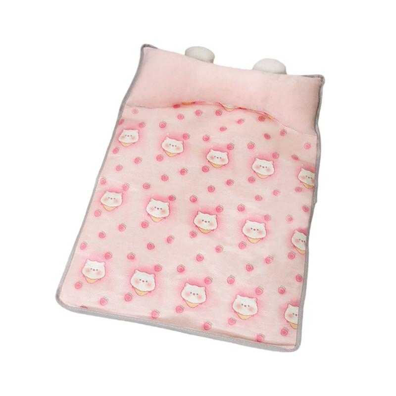 

Lovely Pattern Pet Cooling Mat For Small Dog Cats Soft Ice Silk Fabric Bedding Machine Washable Nonslip Design Pet Bed розовый