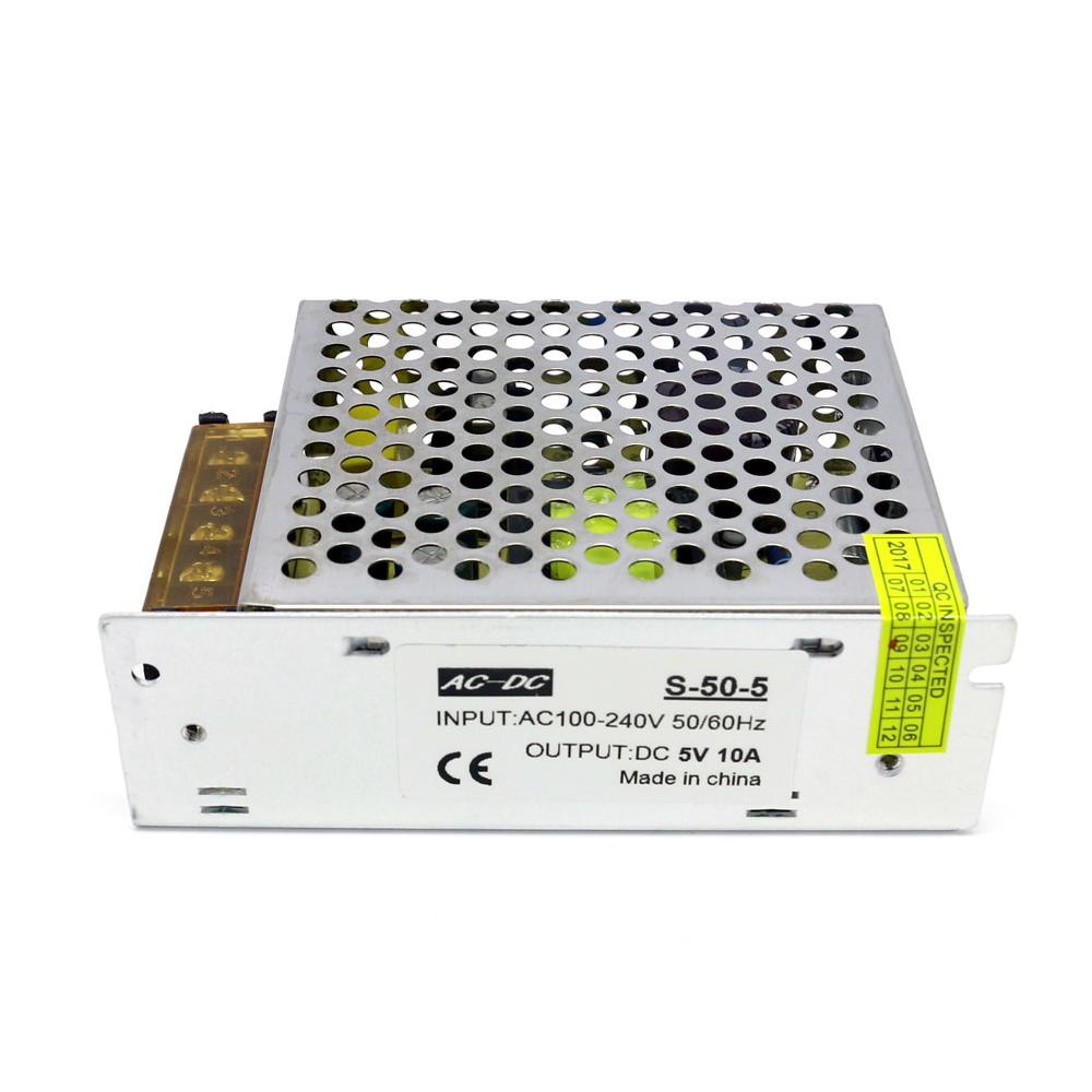 AC 100 240V'den DC 5V 10A 50W Voltaj Dönüştürücü Düzenlenmiş Anahtarlamalı Güç Kaynağı Adaptörü Dönüştürücü Şerit Işıklar İçin