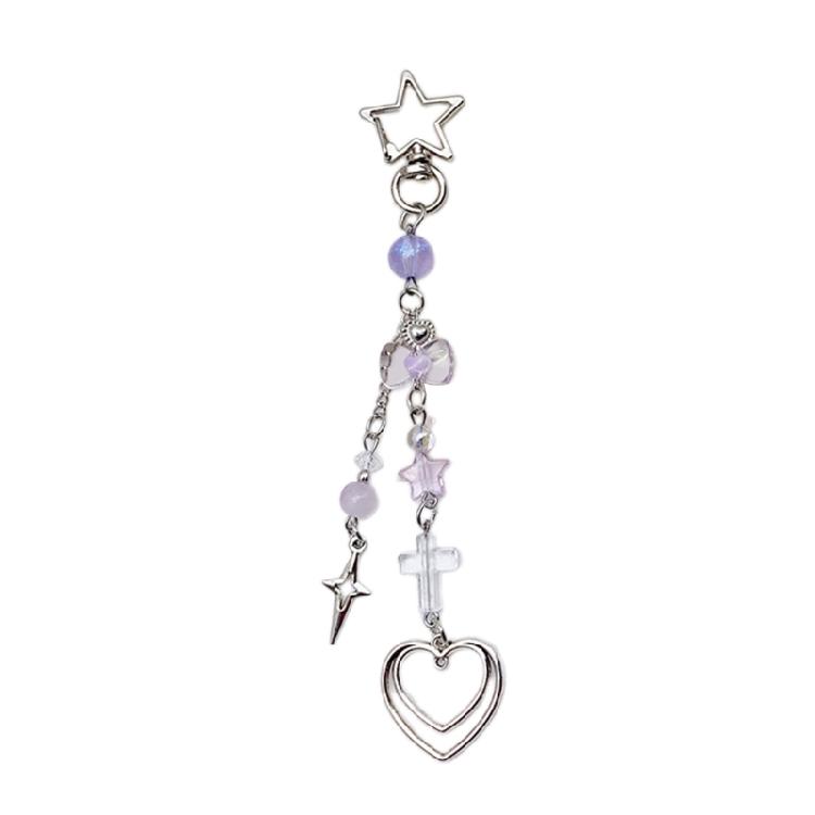 Sweet Cross Heart Bead Keychain Hanging Decorations Keyring Hanging Ornament