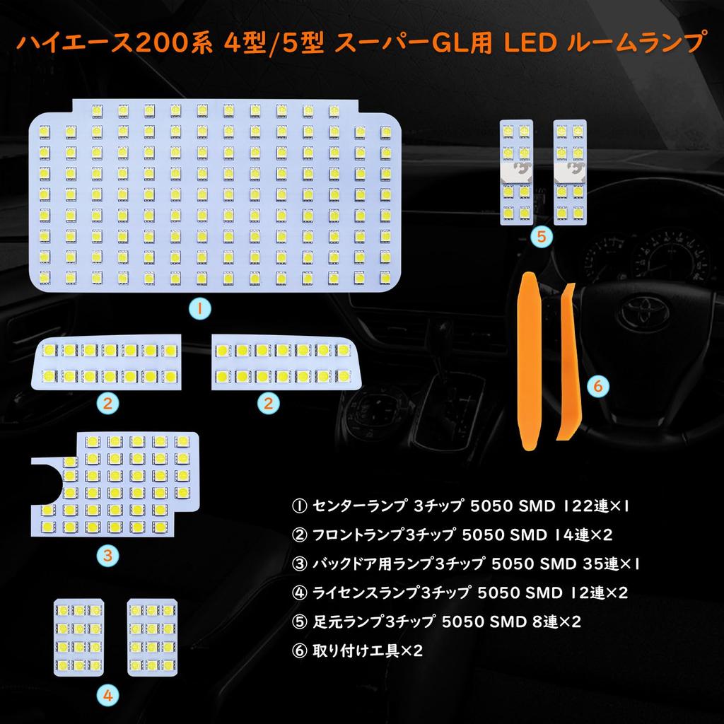 Zealsun 200 Series Hiace LED Room Lamp Hiace 200 Super GL Exclusive Interior Genuine Easy No Modification 200 Custom Interior LED Set Set, White,