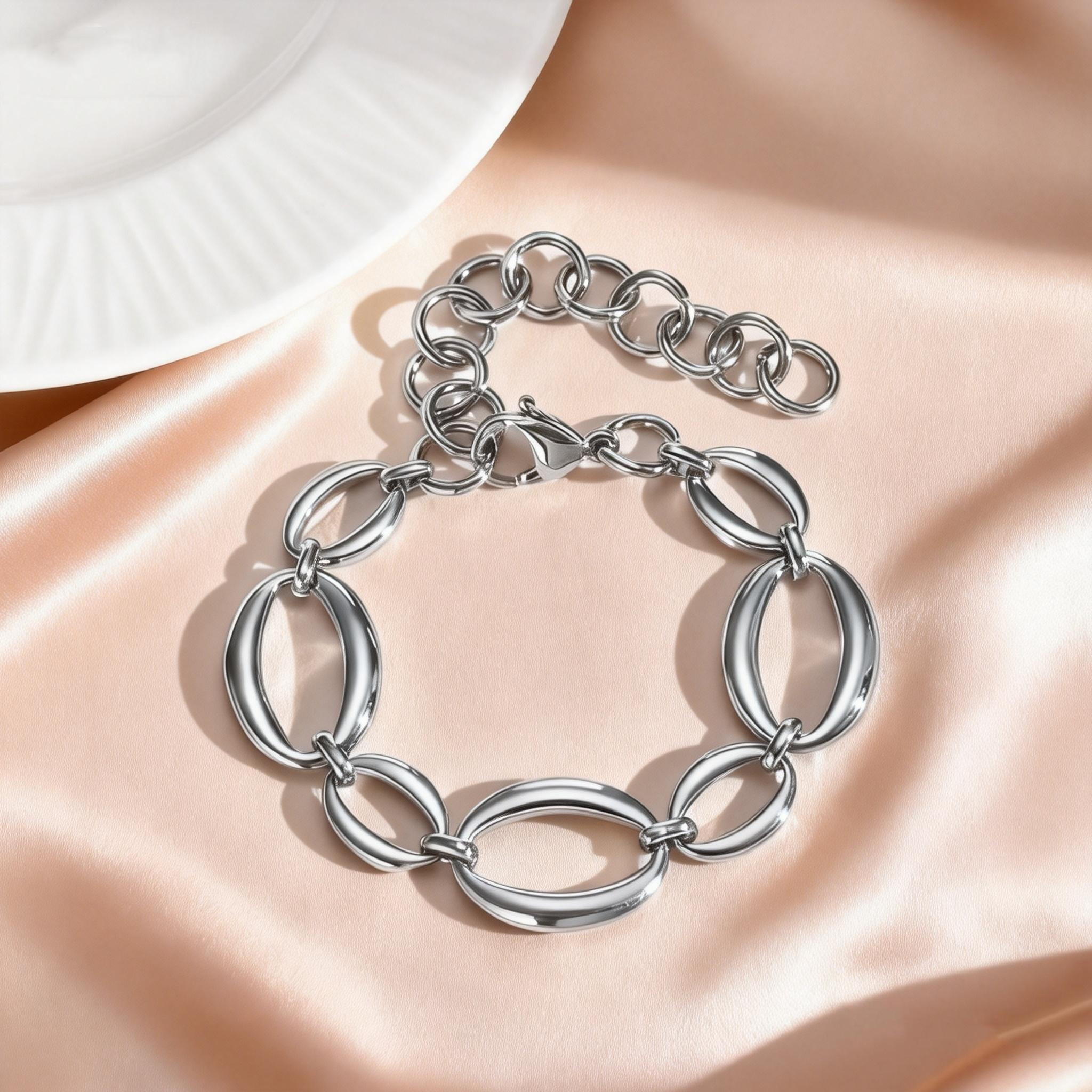 

Stainless Steel Oval Handmade Chain Bracelet for Women, Turkish Lucky Evil Eye Charm Bracelet, Gold Plated Waterproof Jewelry