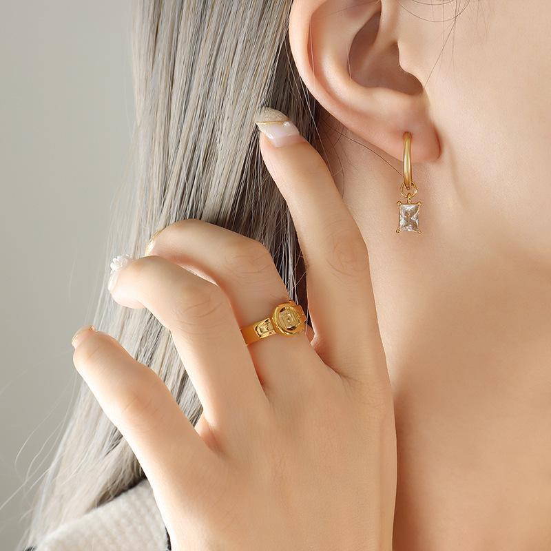 Trendy Zircon Pendant Earrings: 18K Gold-Plated Titanium Steel, Versatile Blogger Style