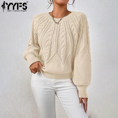 Damenmode, lässig, Herbst/Winter, einfarbig, mit Druck, lange Ärmel, O-Ausschnitt